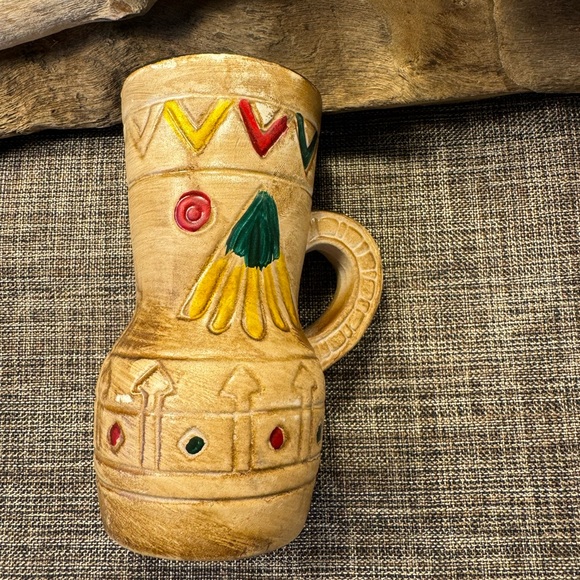 525-AMT  Native American Symbol Ceramic Jug With Handle - Hand Painted - Picture 2 of 7